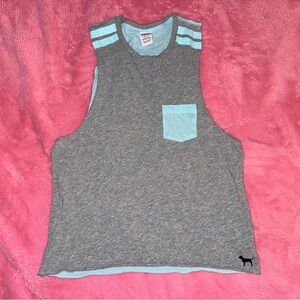Victoria's Secret PINK grey and blue tank top with pocket